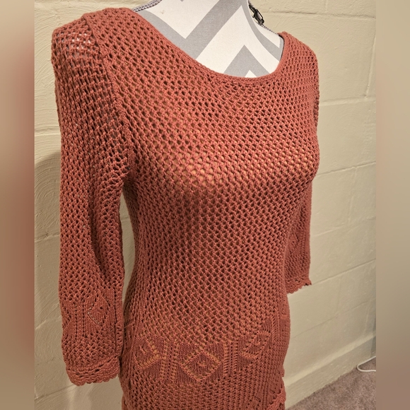 Women's Moda International Vintage Cotton Crochet Dress Rust Medium. - Picture 6 of 15
